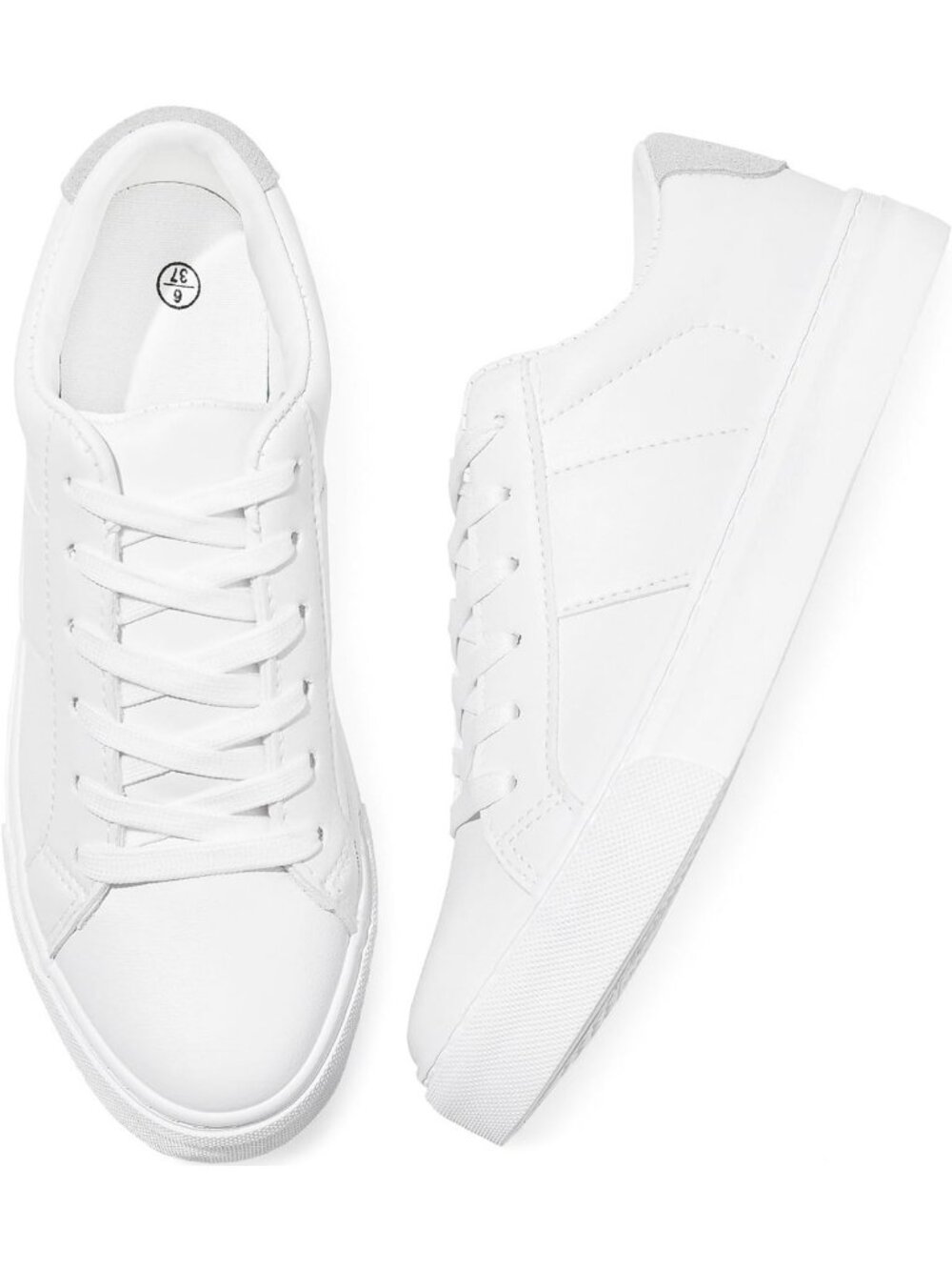 Stylish Women's White Tennis Sneakers - Casual PU Leather Lace-Up Low Tops